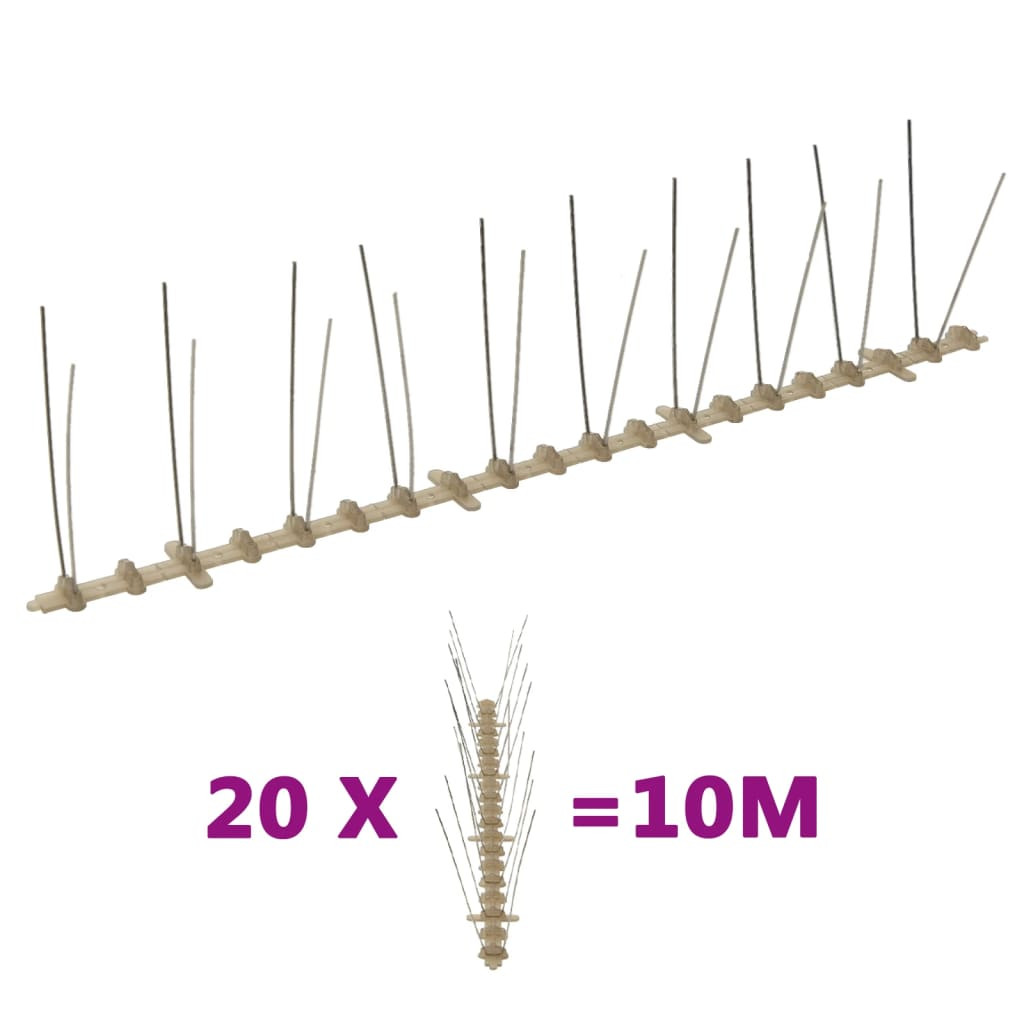 vidaXL 20-tlg. Vogelabwehr-Spikes-Set 10 m Kunststoff 2-reihig
