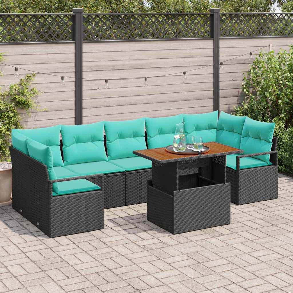 vidaXL Gartensofa-set 8 stk. 7-Sitzanzahl Schwarz und Türkis