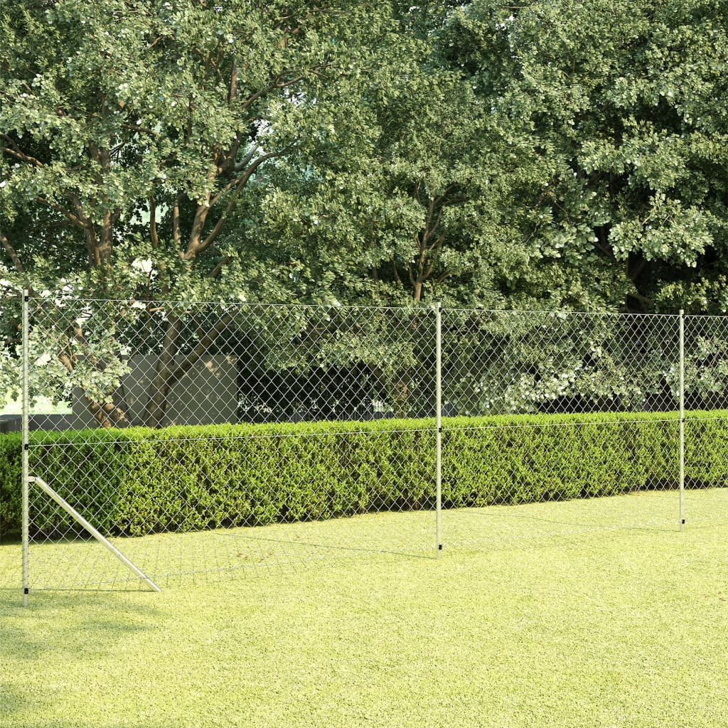 vidaXL Maschendrahtzaun mit Pfosten Verzinkter Stahl 15×1,5 m Silbern