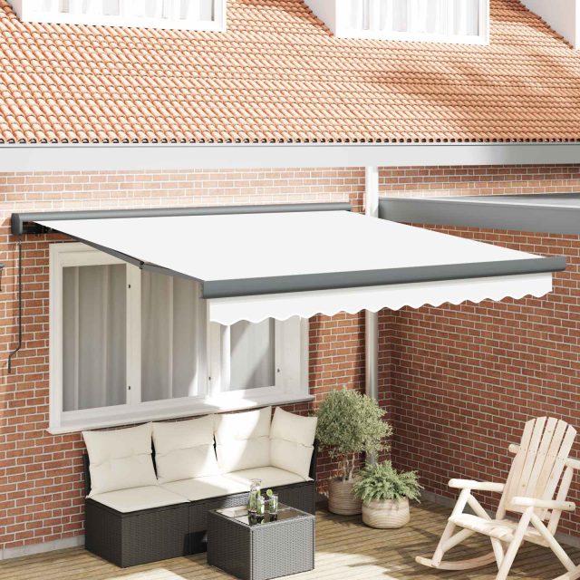 vidaXL Ausziehbare Markise Weiß 300 x 250 cm Leinen und Aluminium