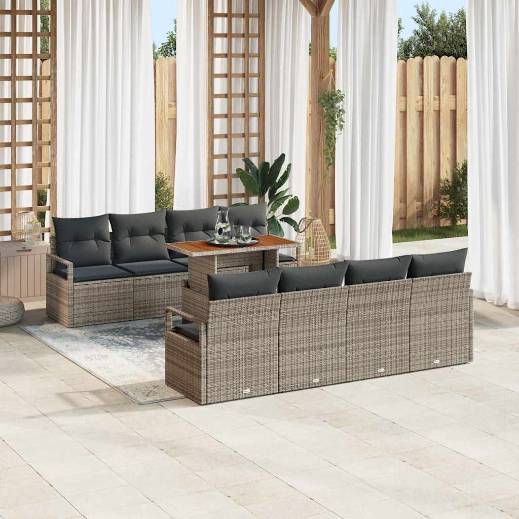 vidaXL Garten-Sofa-Set mit Kissen mit Kissen 9 pcs Grau und Braun