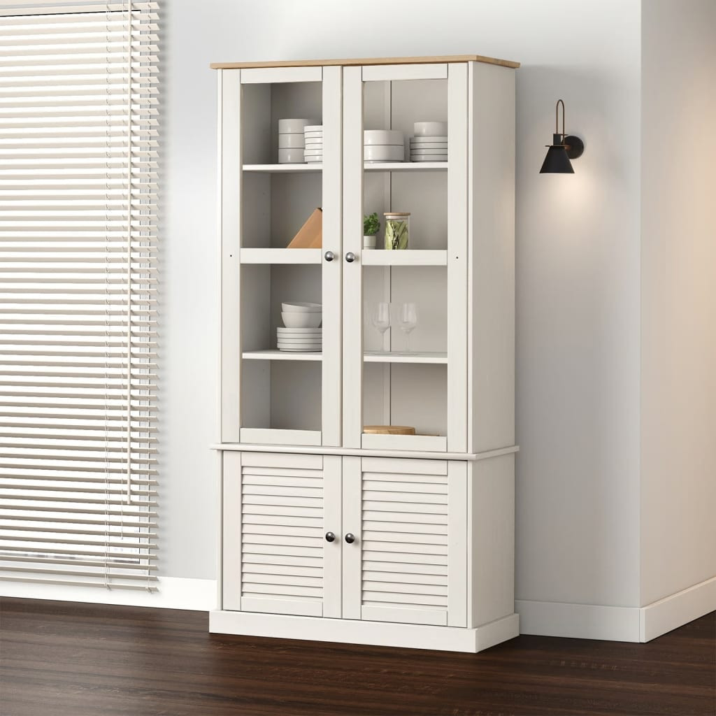 vidaXL Vitrine VIGO Weiß 85x35x170 cm Massivholz Kiefer