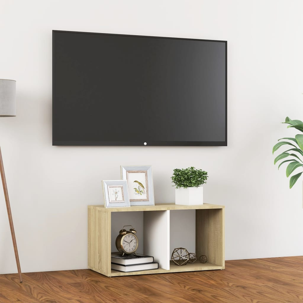 vidaXL TV-Schrank Weiß Sonoma-Eiche 72x35x36,5 cm Holzwerkstoff