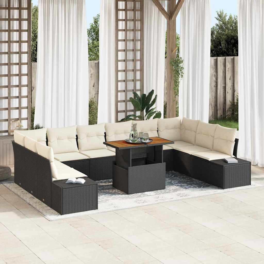 vidaXL Garten-Sofa-Set mit Kissen 11 pcs Schwarz und Creme