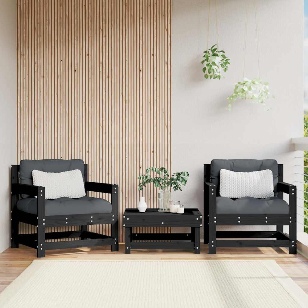 vidaXL Gartenstühle mit Kissen 2 Stk. Schwarz Massivholz Kiefer