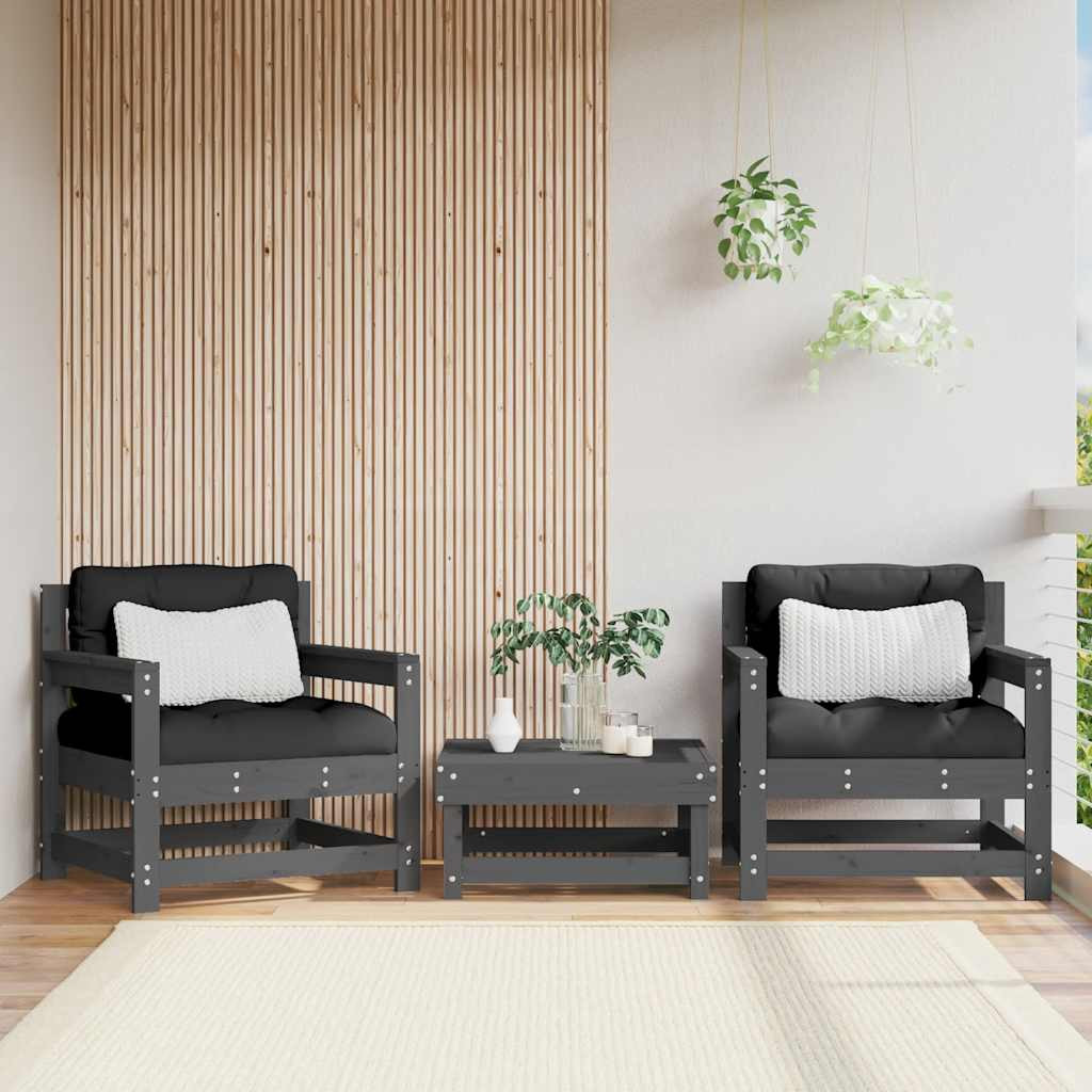 vidaXL Gartenstühle mit Kissen 2 Stk. Grau Massivholz Kiefer