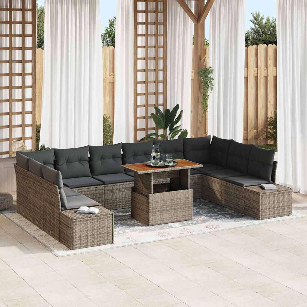 vidaXL Garten-Sofa-Set mit Kissen 11 pcs Grau und Braun