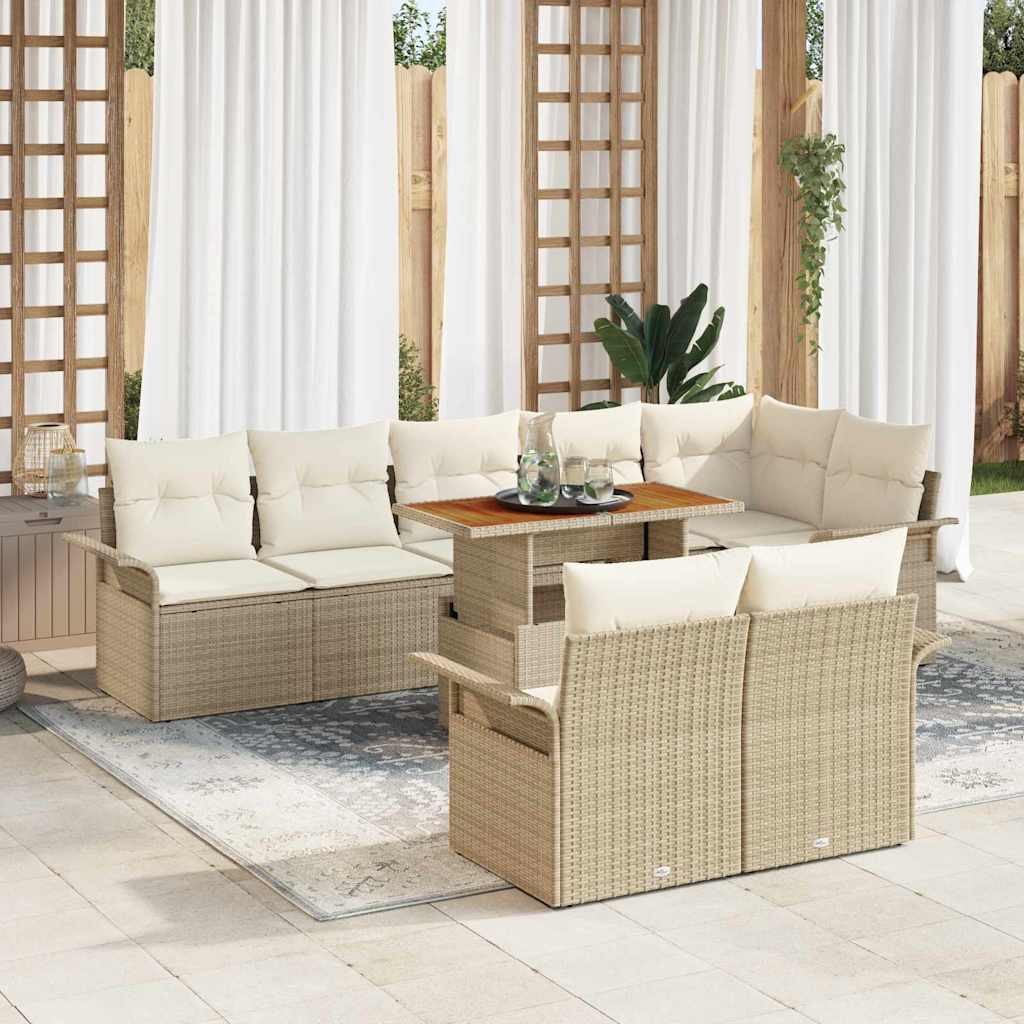 vidaXL Gartensofa-set mit Kissen 9 pcs Beige und Creme Poly-Rattan