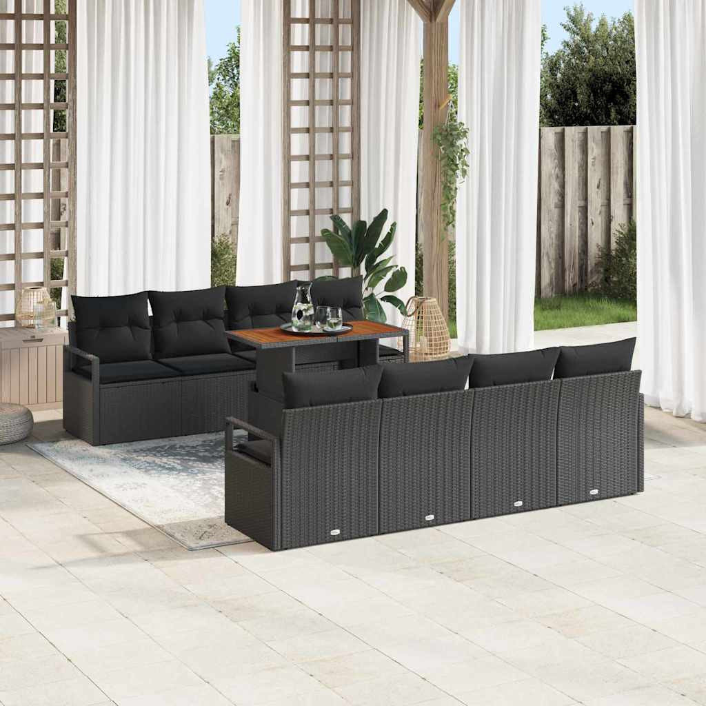 vidaXL Garten-Sofa-Set mit Kissen mit Kissen 9 pcs Schwarz und Braun