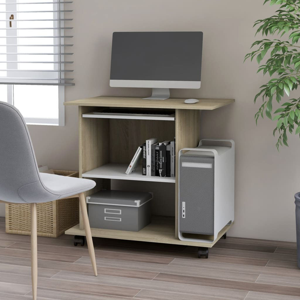 vidaXL Schreibtisch Weiß und Sonoma-Eiche 80x50x75 cm Holzwerkstoff