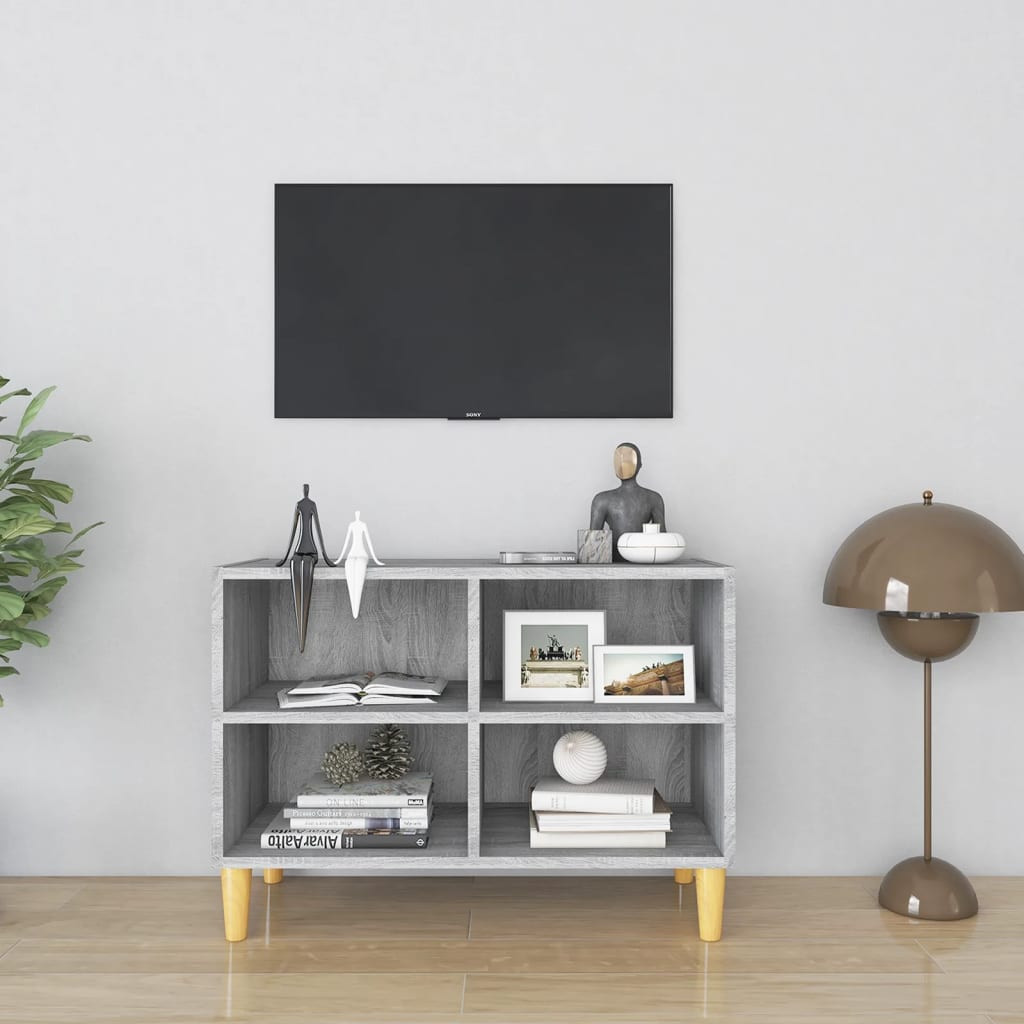 vidaXL TV-Schrank mit Massivholz-Beinen Grau Sonoma 69,5x30x50 cm
