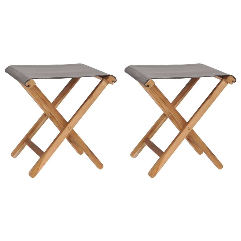vidaXL Klappstühle 2 Stk. Teak Massivholz und Stoff Dunkelgrau