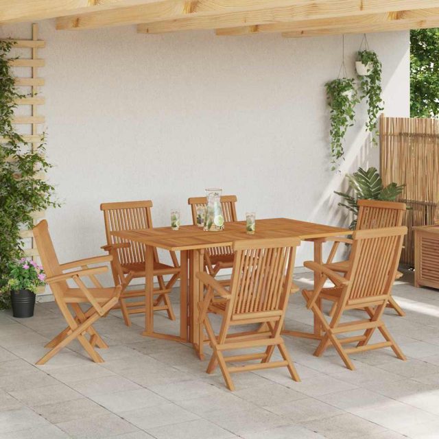 vidaXL Garten Essgruppe 7 pcs Braun Massivholz Teak
