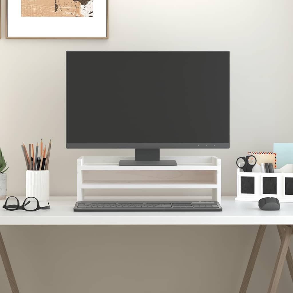 vidaXL Monitorständer Weiß 50x24x16 cm Massivholz Kiefer