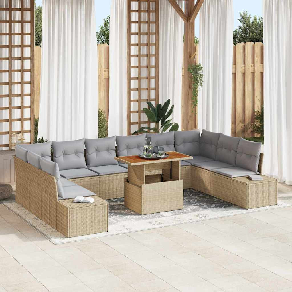 vidaXL Garten-Sofa-Set mit Kissen 11 pcs Beige und Grau