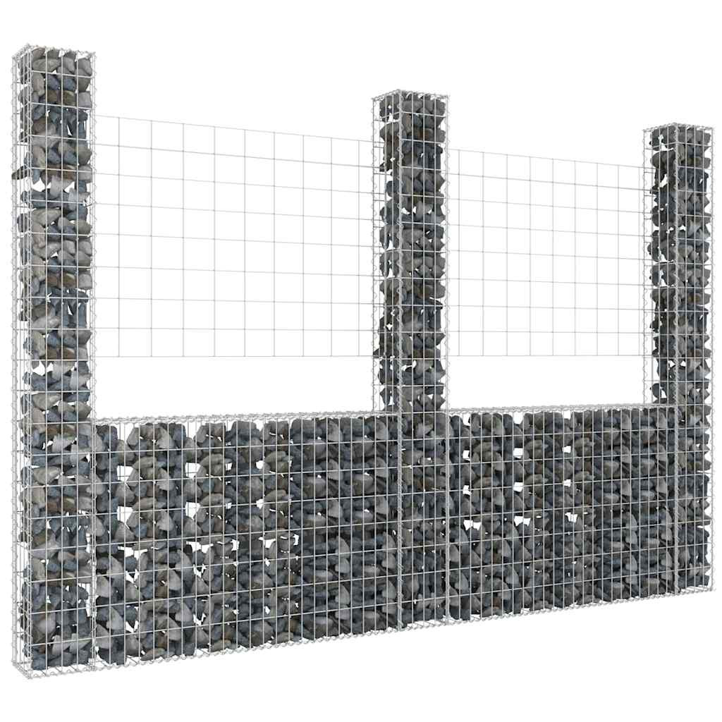 vidaXL Gabionenkorb U-Form mit 3 Säulen Eisen 260x20x200 cm