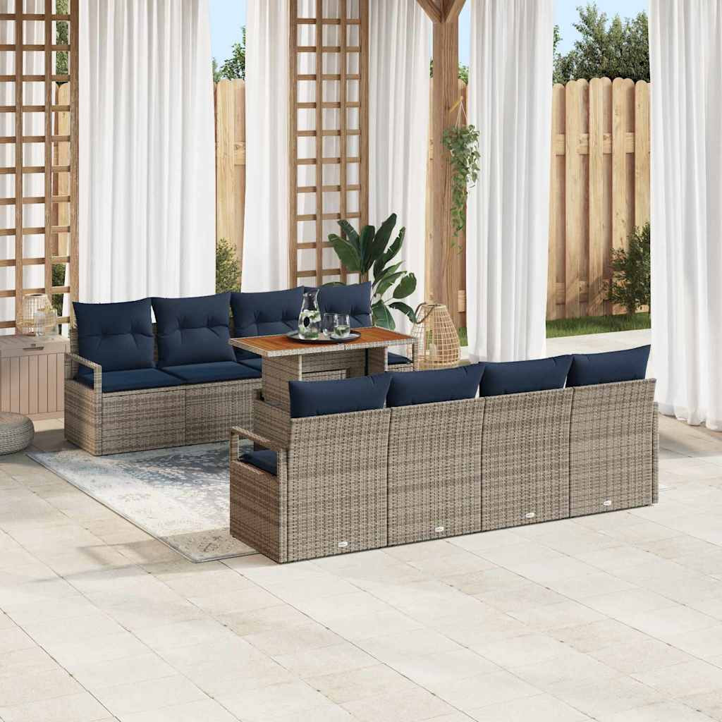 vidaXL Gartensofa-set 9 stk. 8-Sitzanzahl Grau und Marineblau