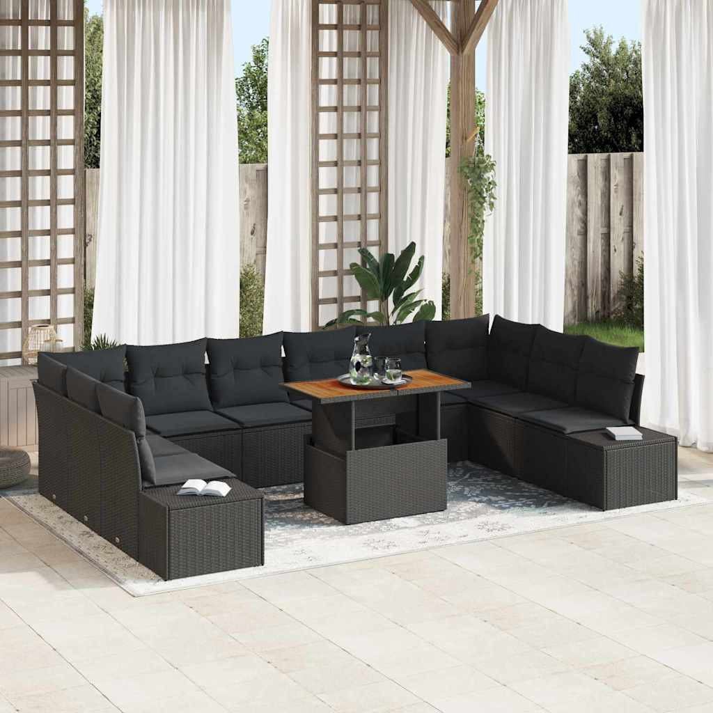 vidaXL Garten-Sofa-Set mit Kissen 11 pcs Schwarz und Braun