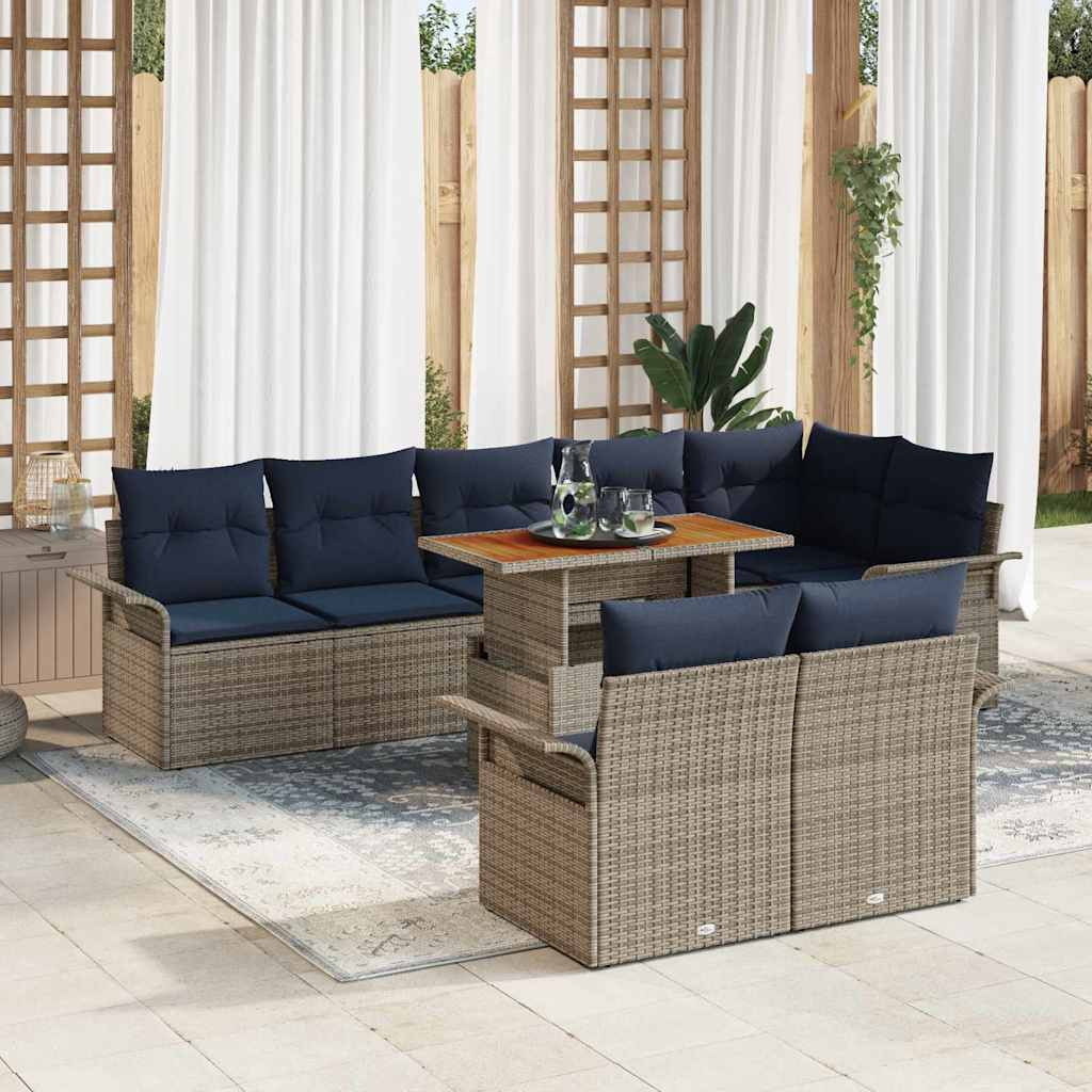 vidaXL Garten-Sofa-Set mit Kissen 9 pcs Grau und Marineblau