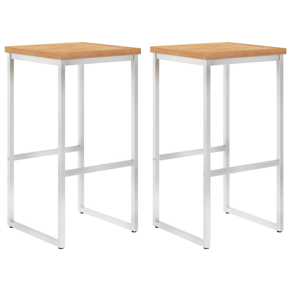 vidaXL Barhocker 2 Stk. Massivholz Teak und Edelstahl