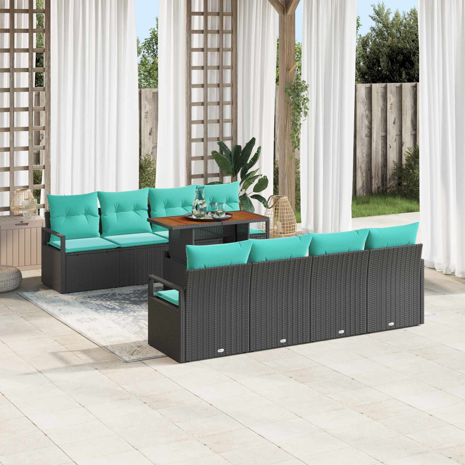 vidaXL Gartensofa-set 9 stk. 8-Sitzanzahl Schwarz und Türkis