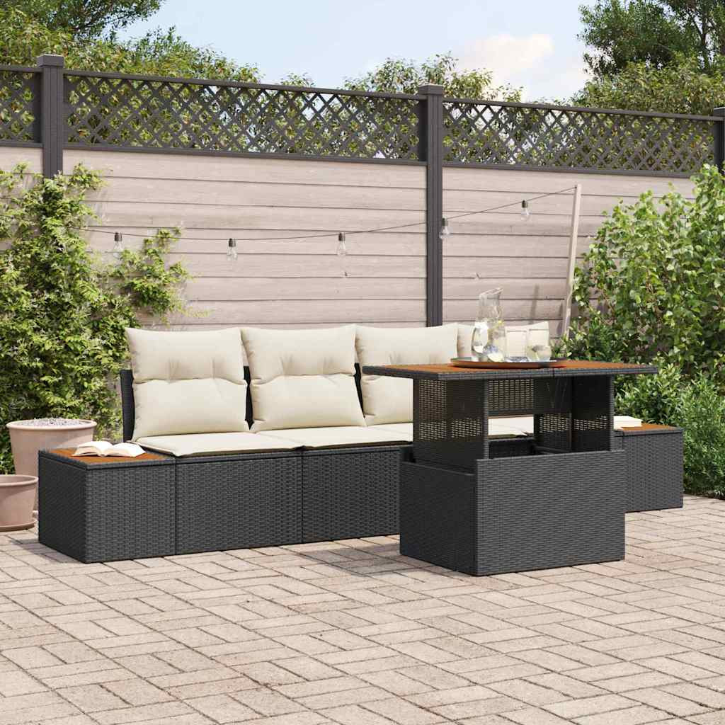 vidaXL Gartensofa-set 5 Stk. Schwarz Poly-Rattan