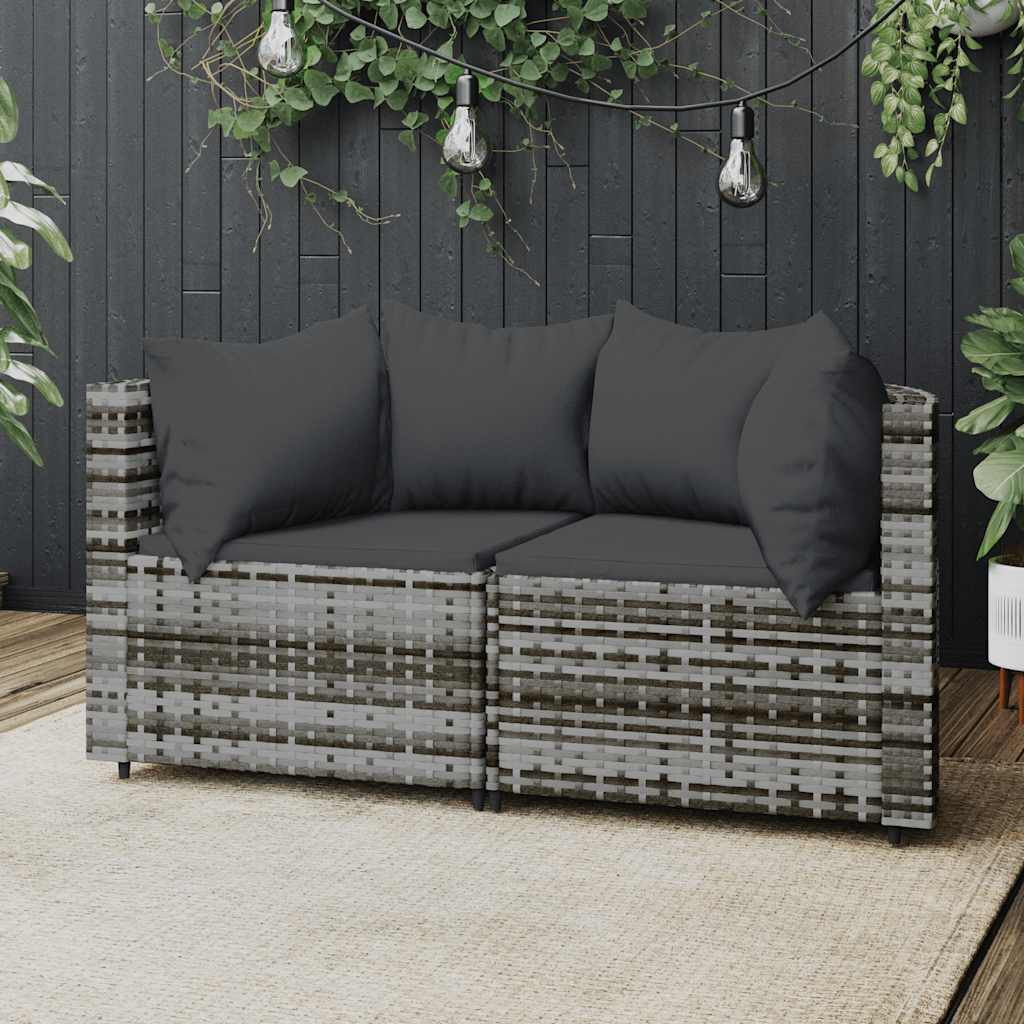 vidaXL Garten-Ecksofas mit Kissen 2 Stk. Grau Poly Rattan