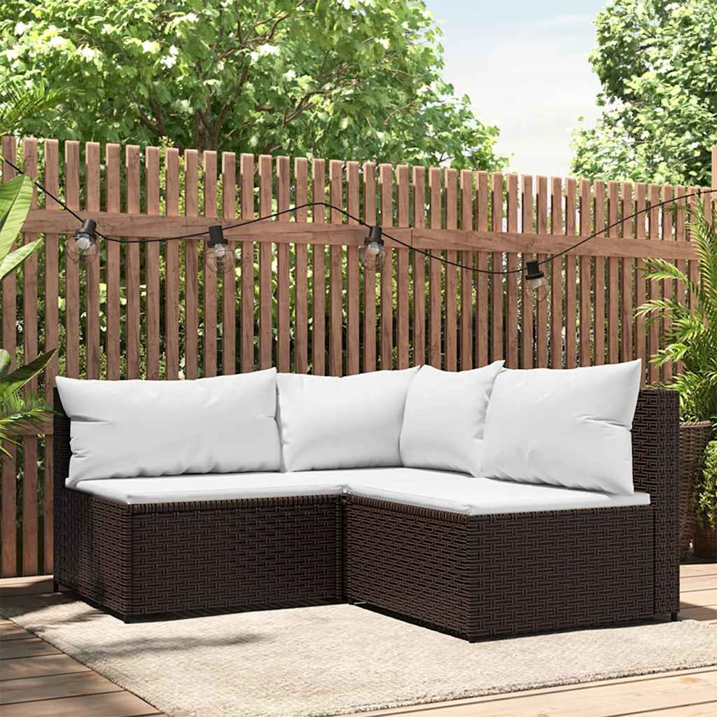 vidaXL 3-tlg. Garten-Lounge-Set mit Kissen Braun Poly Rattan