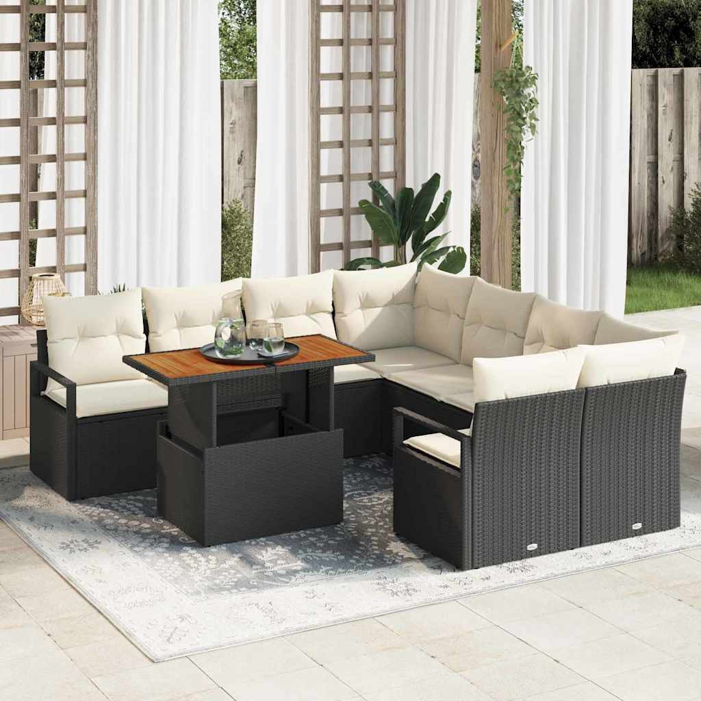 vidaXL Gartensofa-set 9 stk. 8-Sitzanzahl Schwarz und Creme