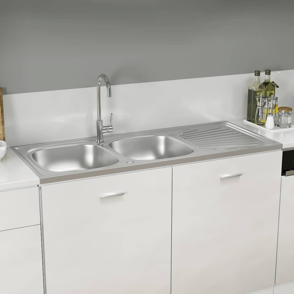 vidaXL Doppelspüle Silbern 1200x500x155 mm Edelstahl