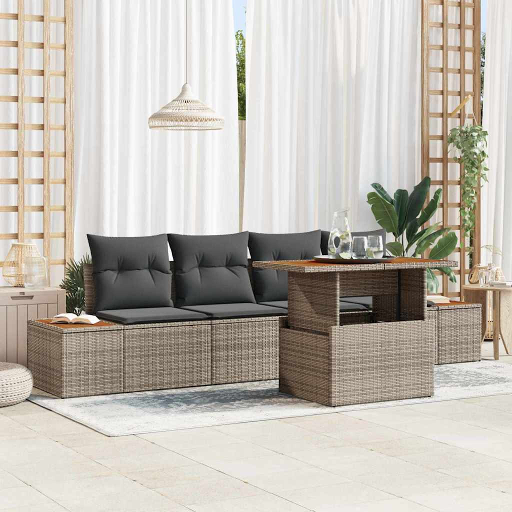 vidaXL Gartensofa-set 5 Stk. Grau Poly-Rattan