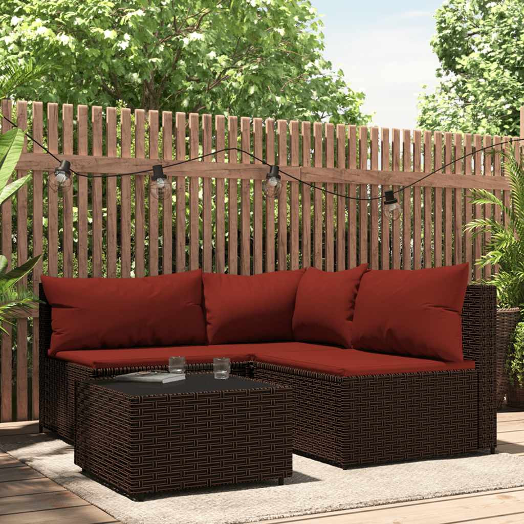 vidaXL 4-tlg. Garten-Lounge-Set mit Kissen Braun Poly Rattan
