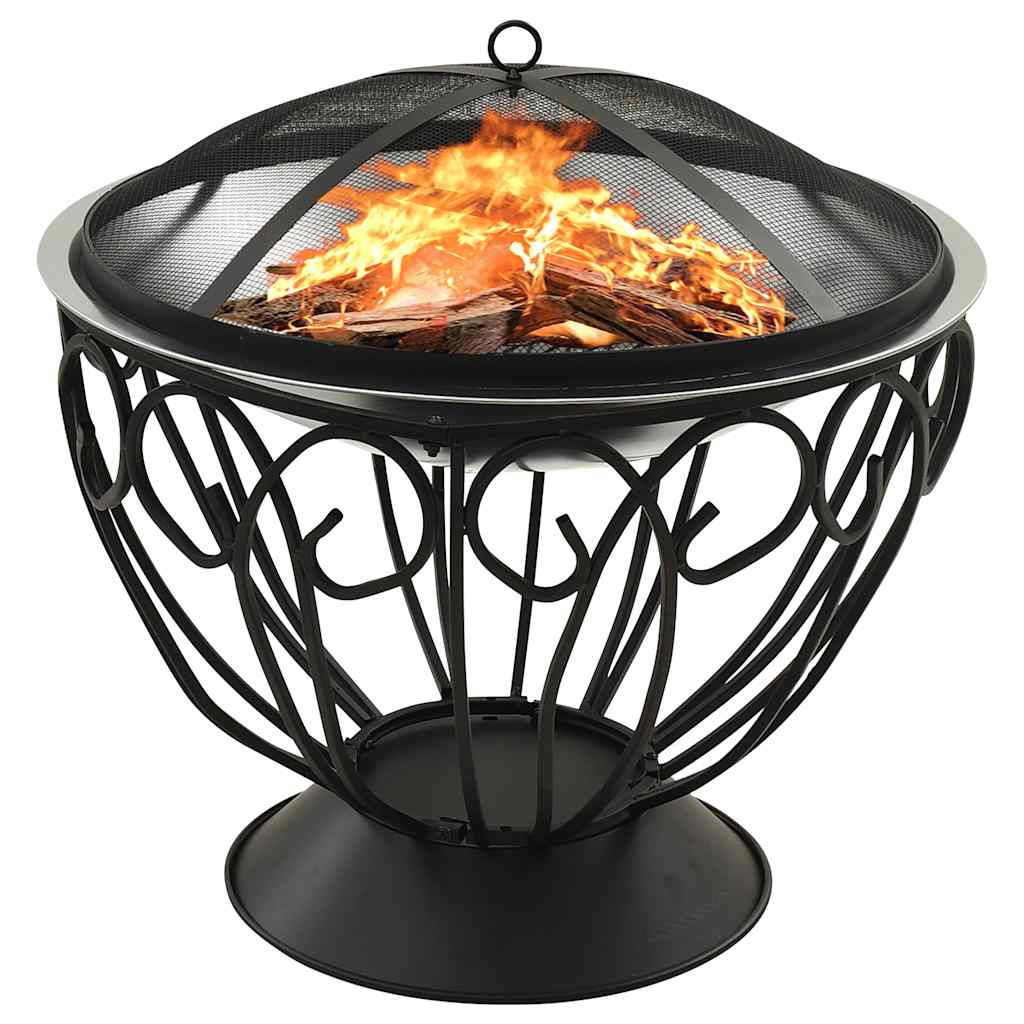 vidaXL 2in1 Feuerschale und Grill mit Schürhaken 59x59x60 cm Edelstahl