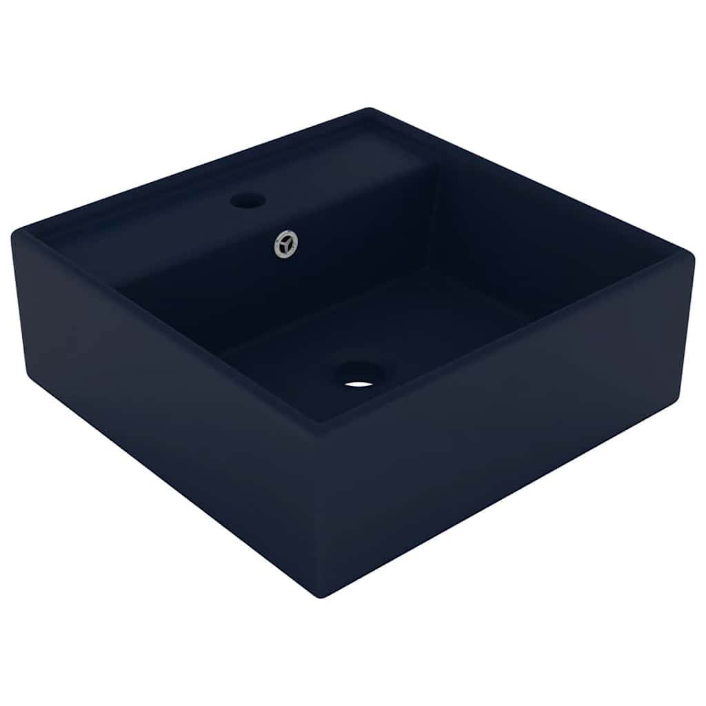 vidaXL Luxus-Waschbecken Überlauf Quadratisch Matt Dunkelblau 41x41 cm