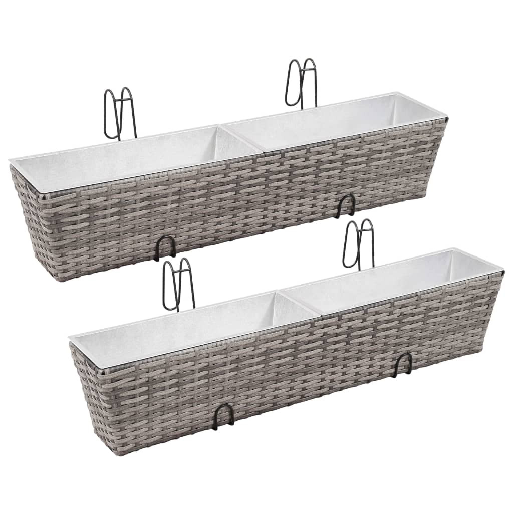 vidaXL Balkon-Hochbeet 2 Stk. 80 cm Grau Poly Rattan