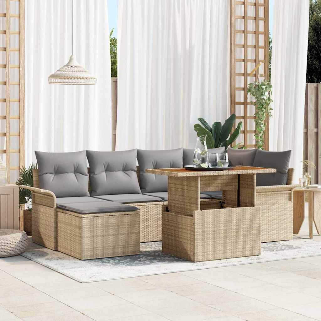 vidaXL Gartensofa-set mit Kissen 7 pcs Beige und Hellgrau Poly-Rattan