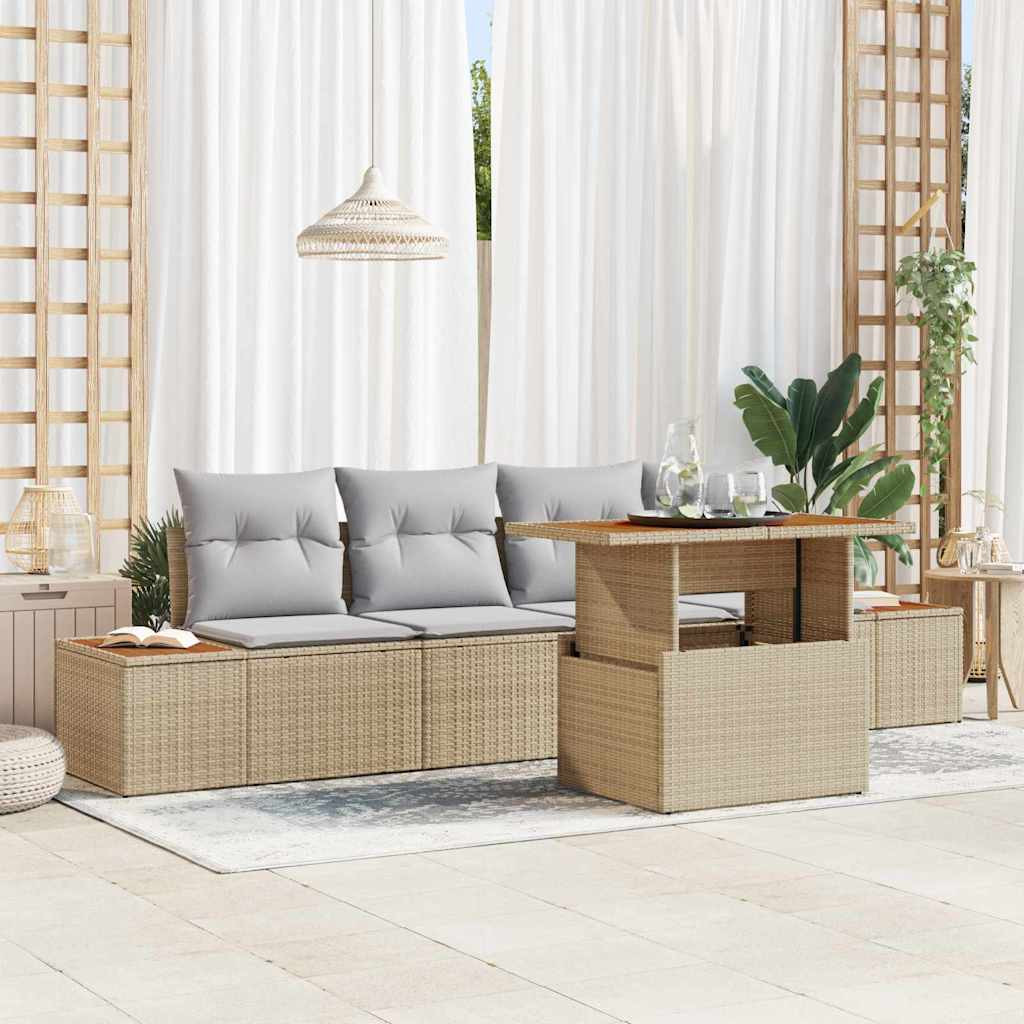 vidaXL Gartensofa-set 5 Stk. Beige Poly-Rattan