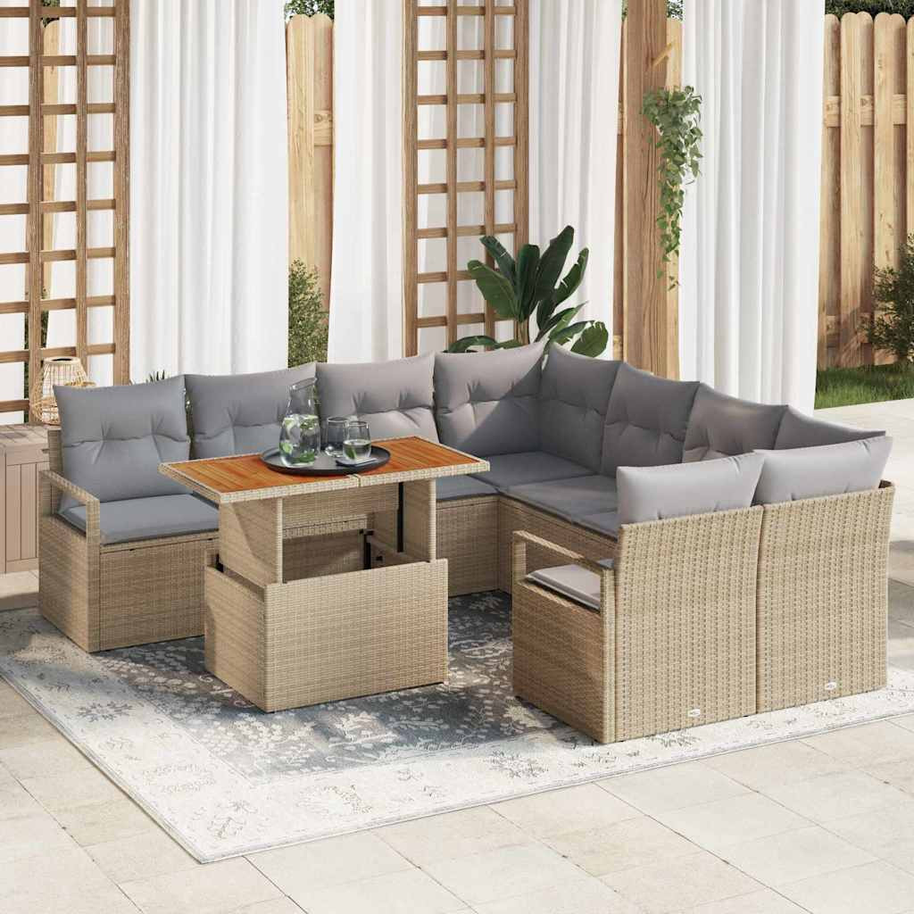 vidaXL Gartensofa-set 9 stk. 8-Sitzanzahl Beige und Grau