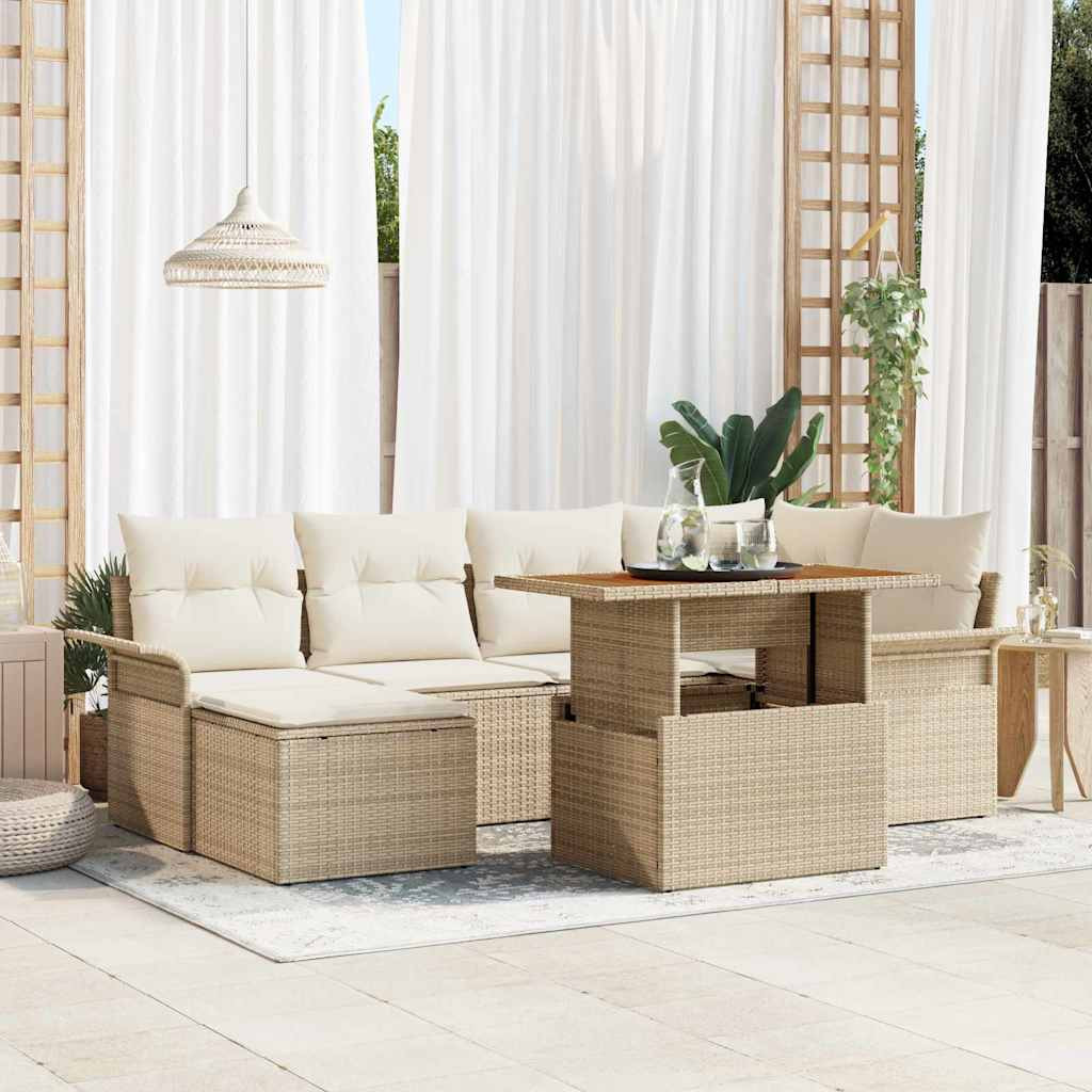 vidaXL Gartensofa-set mit Kissen 7 pcs Beige und Creme Poly-Rattan