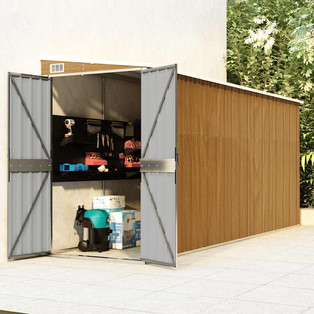 vidaXL Wandmontiertes Gartenhaus Braun 118 x 382 x 178 cm Verzinkter Stahl