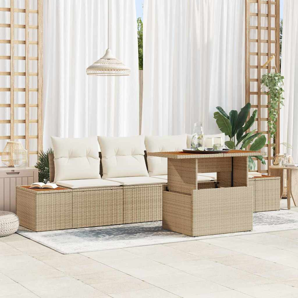 vidaXL Gartensofa-set 5 Stk. Beige Poly-Rattan