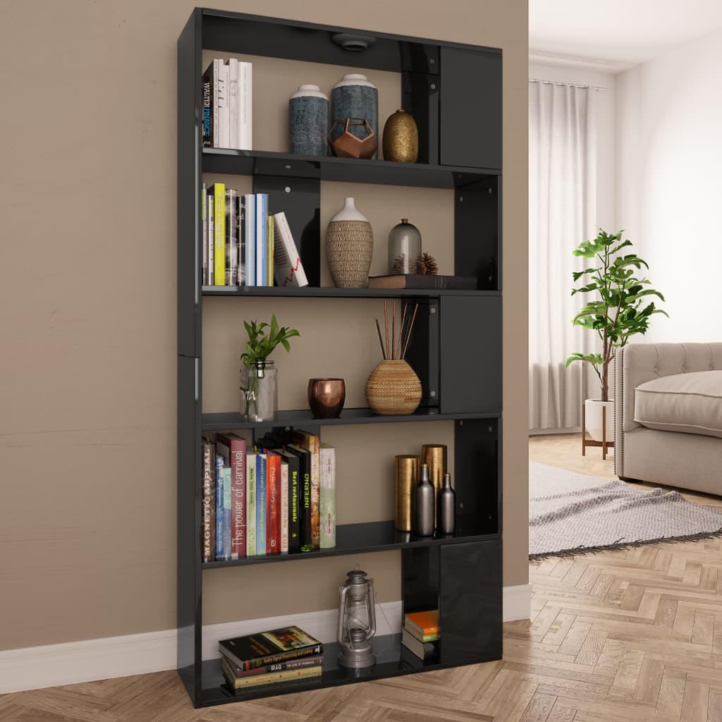 vidaXL Bücherregal/Raumteiler Hochglanz-Schwarz 80x24x159 cm