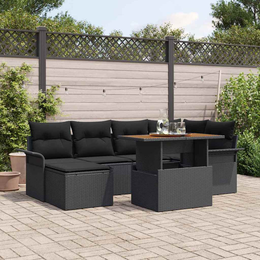 vidaXL Gartensofa-set mit Kissen 7 pcs Schwarz Poly-Rattan