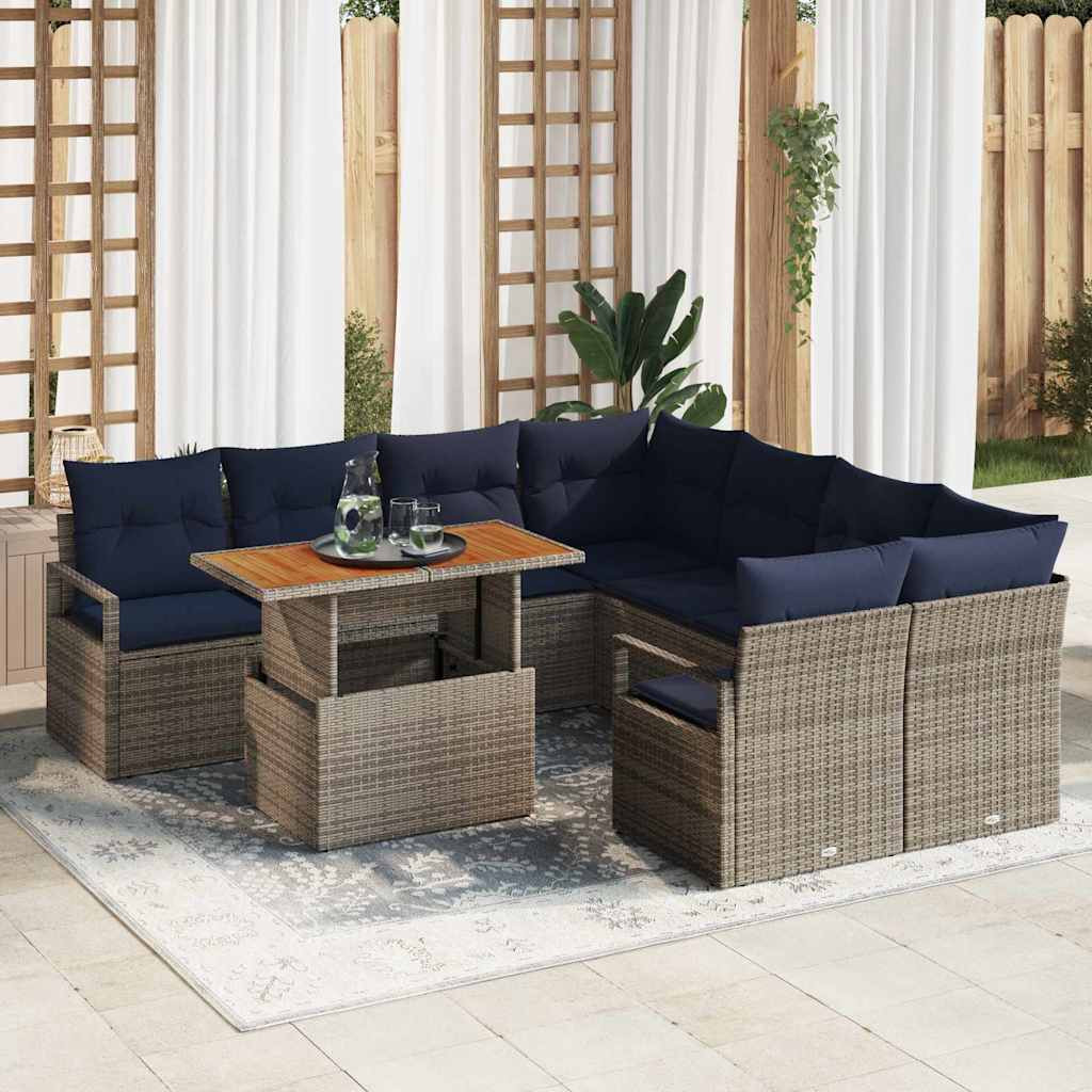 vidaXL Gartensofa-set 9 stk. 8-Sitzanzahl Grau und Marineblau