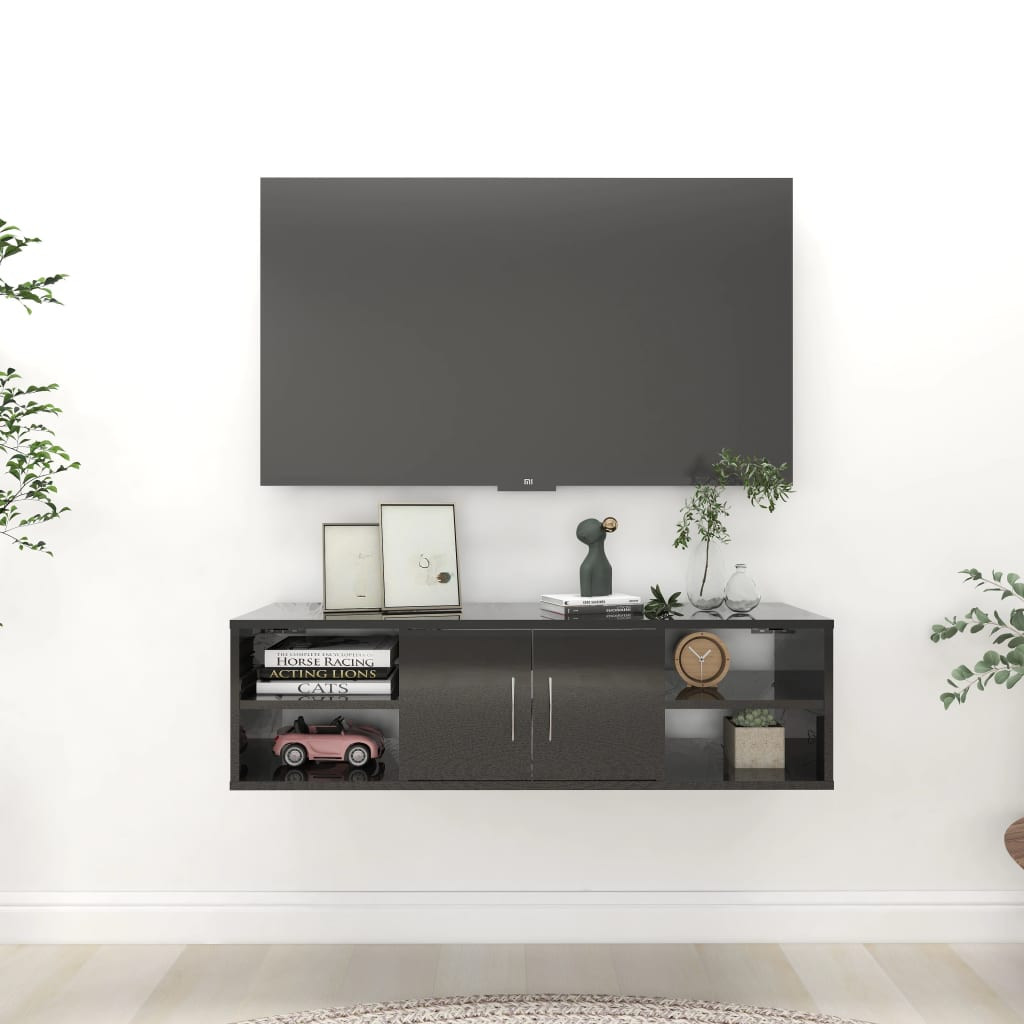 vidaXL Wandregal Hochglanz-Schwarz 102x30x29 cm Holzwerkstoff