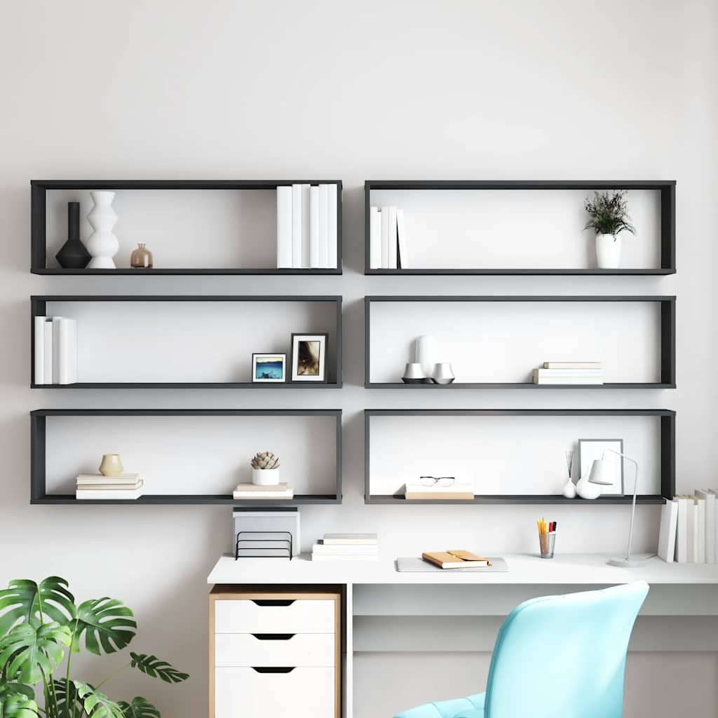 vidaXL Würfelregale 6 Stk. Grau 100x15x30 cm Holzwerkstoff