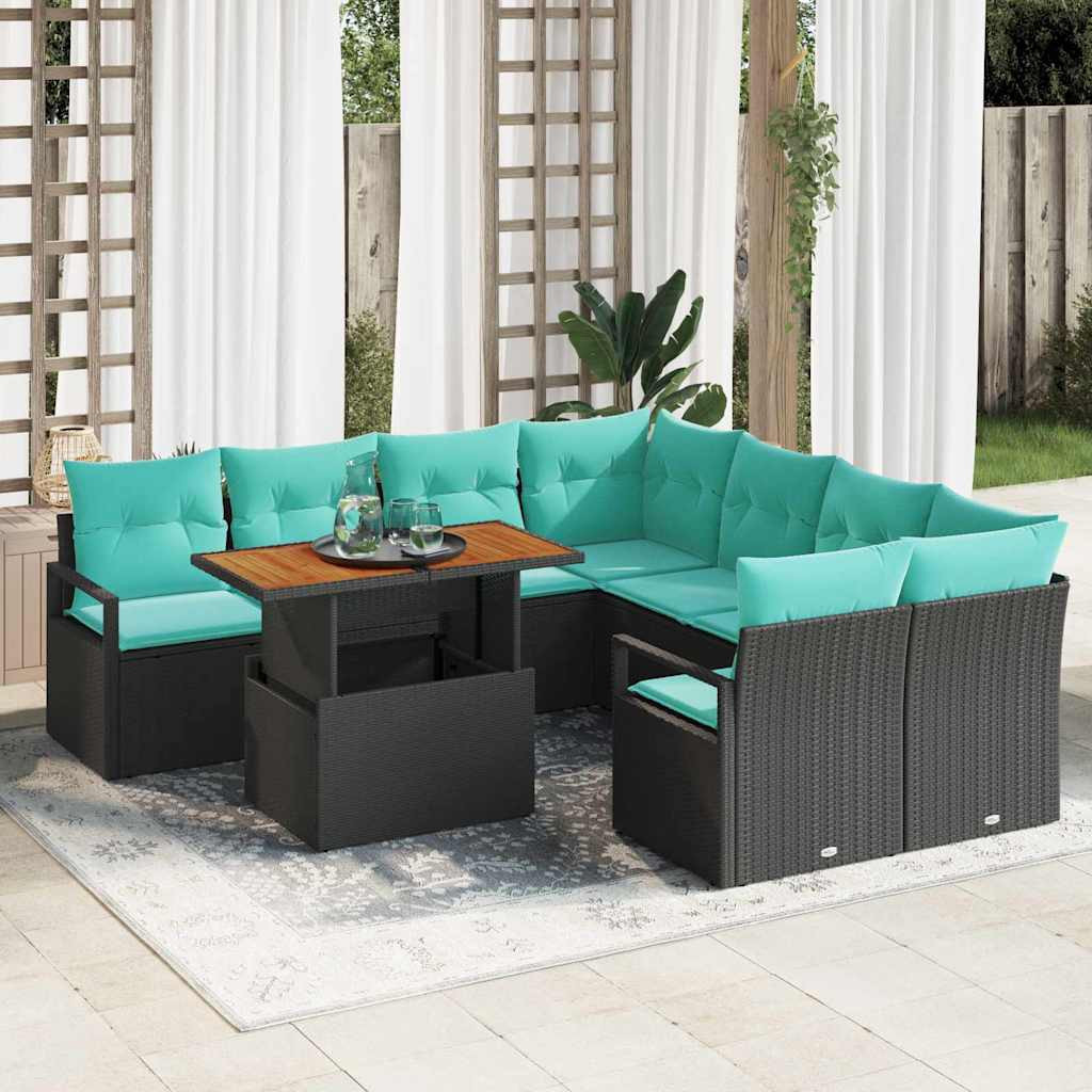 vidaXL Gartensofa-set 9 stk. 8-Sitzanzahl Schwarz und Türkis