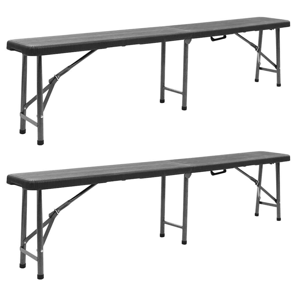 vidaXL Klappbare Gartenbänke 2 Stk. 180 cm HDPE Schwarz