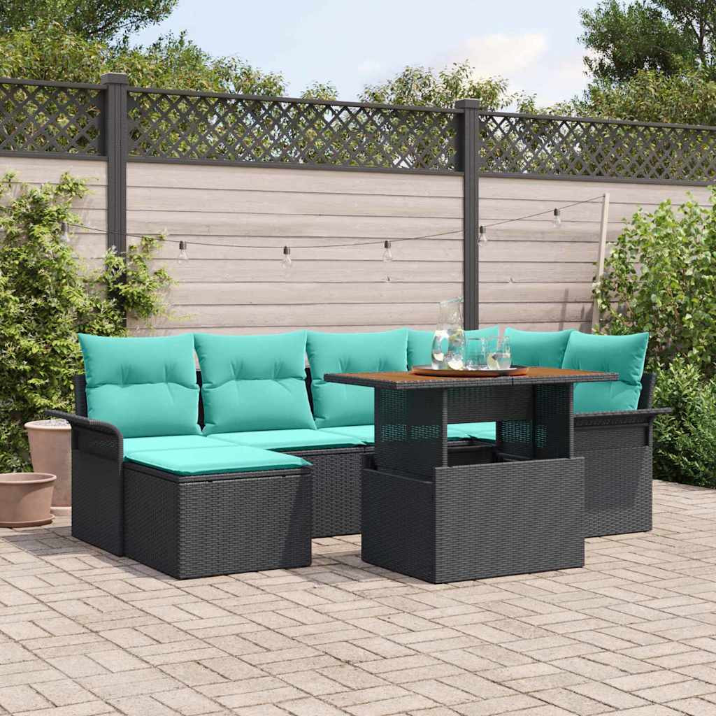 vidaXL Garten-Sofa-Set mit Kissen 7 pcs Schwarz und blau