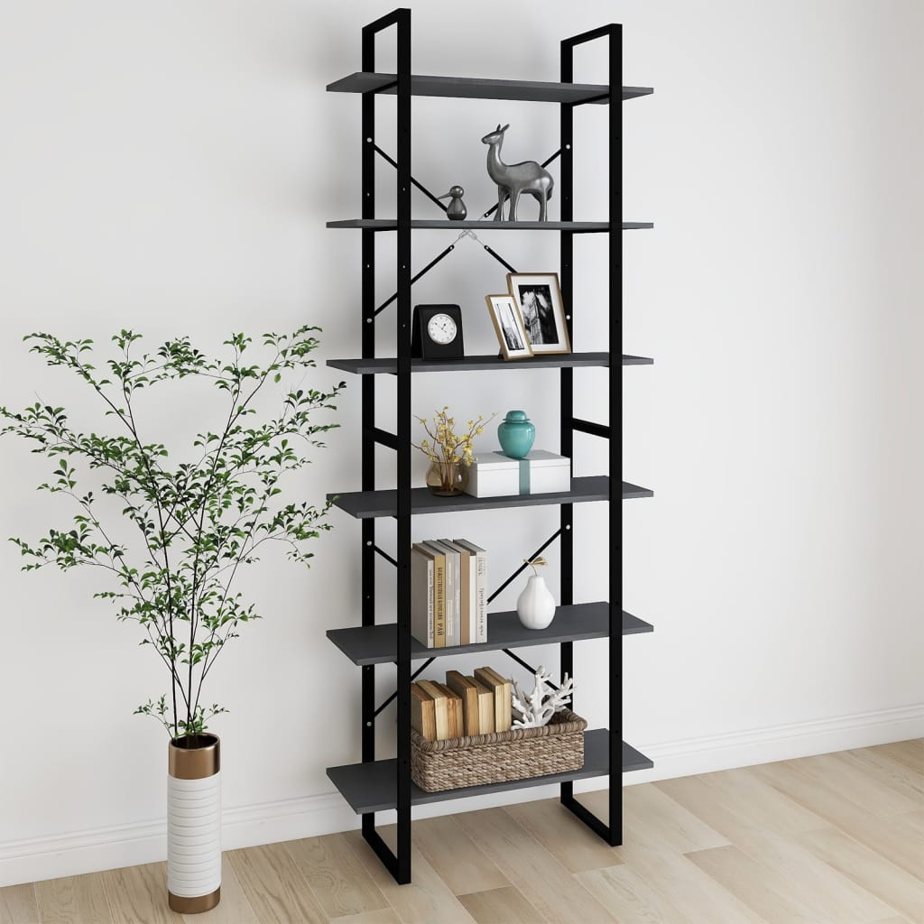 vidaXL Standregal Hoch Grau 80x30x210 cm Massivholz Kiefer